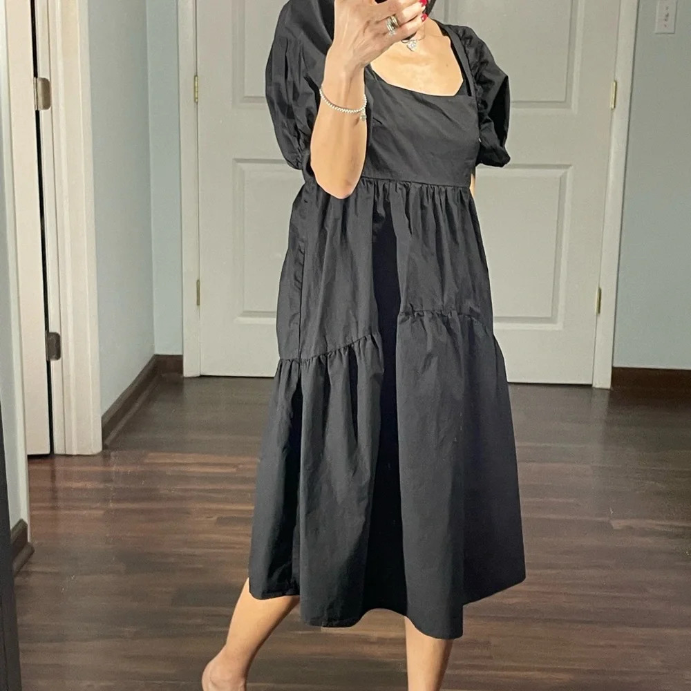 Know One Cares Black Puff Sleeves Tiered Dress size S - Picture 3 of 11